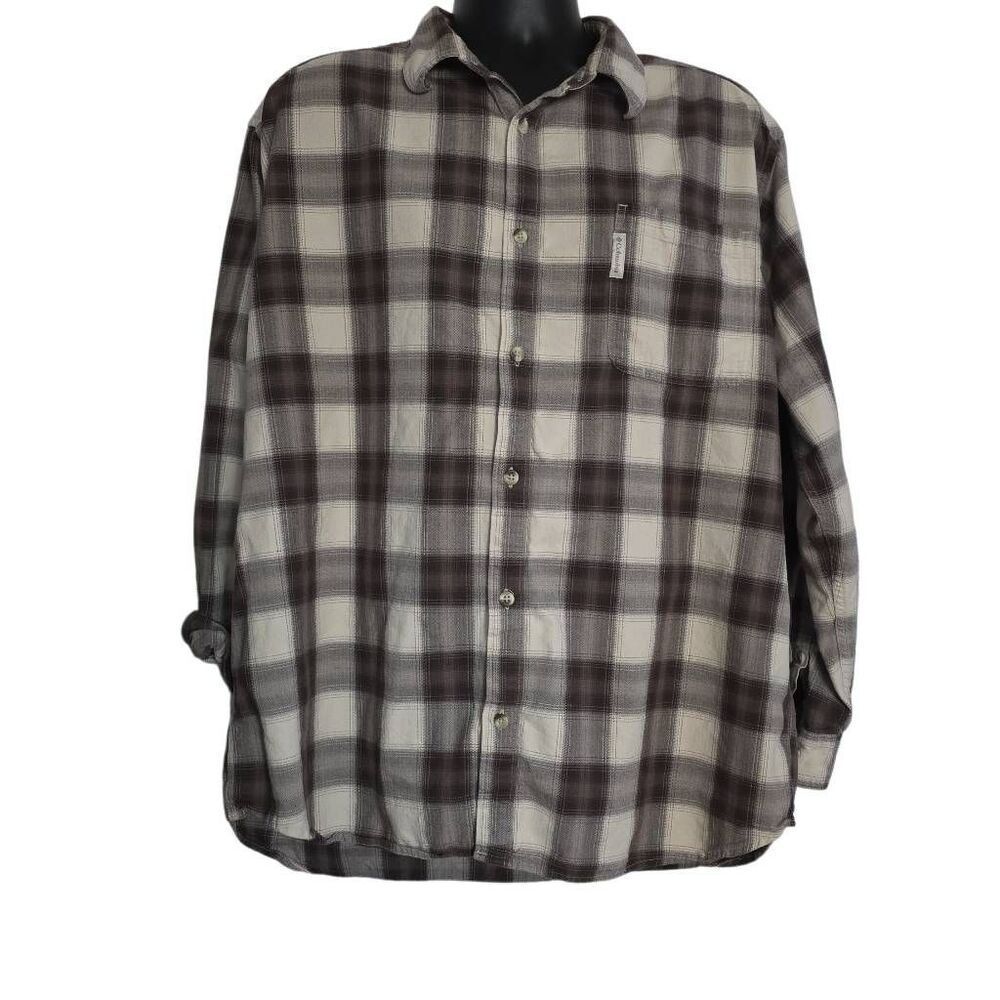 Columbia Men's Size Large White Brown Plaid Long Sleeve Button Down Shirt
